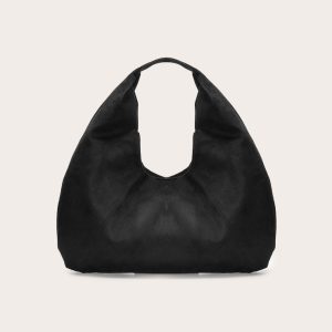 Black Faux Suede Rounded Tote