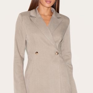 Tall Mocha Premium Tailored Woven Cinched Waist Fitted Blazer