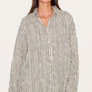 Black Striped Linen Long Sleeve Shirt