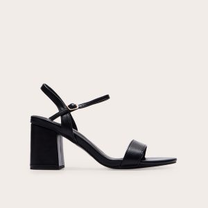 Black PU Basic Strap Detail Low Heeled Sandals