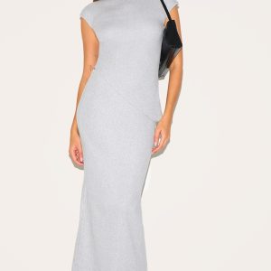 Grey Marl Brushed Rib Mid Rise Maxi Skirt
