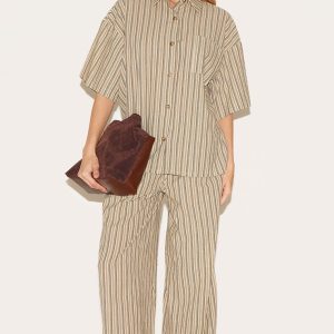 Green Pinstripe Drawstring Straight Leg Trousers
