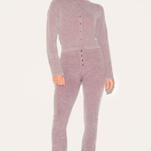 Petite Taupe Faded Contour Rib Button Detail Flared Leggings