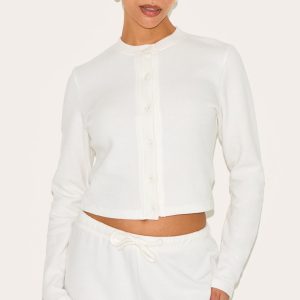 Petite Cream Super Soft Button Down Long Sleeve Top