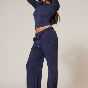 PRETTYLITTLETHING Navy Washed Low Rise Oversized Wide Leg Joggers