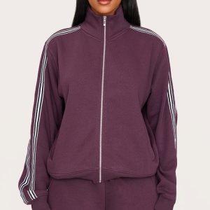 Tall Burgundy Stripe Detail High Neck Zip Up Jacket