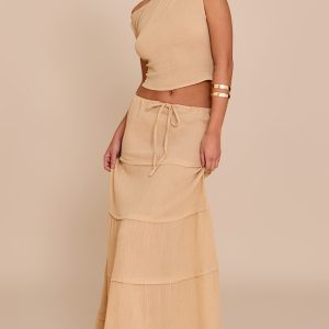 Sand Cheesecloth Floaty Drawstring Maxi Skirt