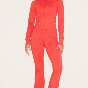 Red Low Rise Skinny Flare Trousers
