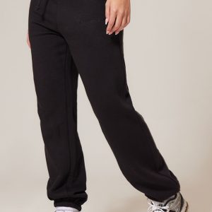 PRETTYLITTLETHING Black Oversized Embroidered Cuffed Joggers