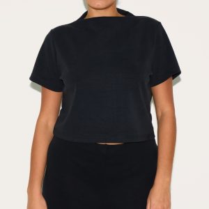 Plus Black Cap Sleeve Modal Crop Top