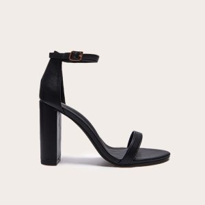 Black Wide Fit Round Toe Faux Suede Block Heeled Sandals