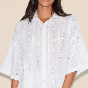 White Broderie Boxy Shirt