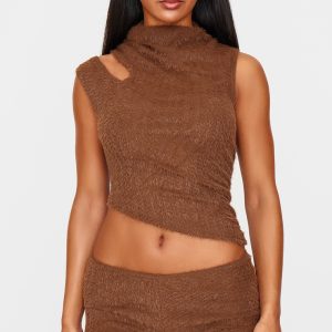 Brown Faux Fur Textured Playsuit