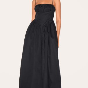 Black Premium Ruched Corset Detail Wide Leg Jumpsuit