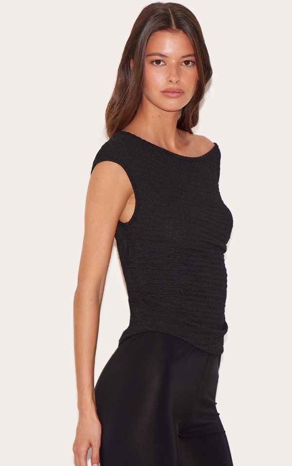 19bad86e7ac2158bd06662f7b68aed1ee2df80cc_CNM4264_4_black_textured_asymmetric_ruched_detail_long_top