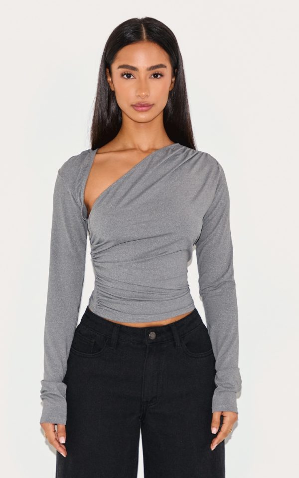1d06ac4fe3fcd8462b8e7c4bc135ea198b62d40c_CNL8388_1_petite_charcoal_slinky_long_sleeve_ruched_side_top