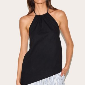 Black  Asymmetric Hem Long Top