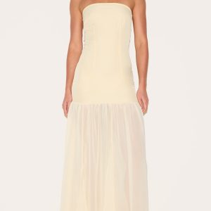 Tall Almond Bandeau Chiffon Detail Maxi Dress