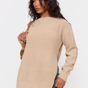 Stone Round Neck Side Split Jumper