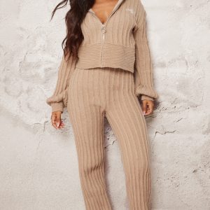 Petite Stone Athletic Sport Embroidered Knit Flared Trousers