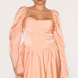 Plus Blush Satin Corset Detail Puffball Shift Dress
