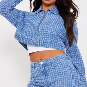 Light Blue Distressed Stripe Denim Jacket