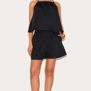 Petite Black Poplin Floaty Shorts