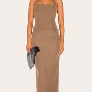 Tall Chocolate Tailored Woven Pocket Detail Maxi Skirt