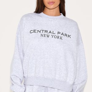 Ash Grey Central Park Embroidered Boxy Sweat