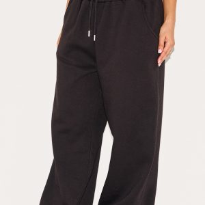 Petite Black Wide Leg Elasticated Drawstring Joggers