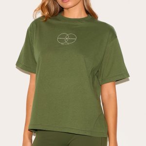Khaki Body Mind Soul Printed Boxy Oversized T Shirt