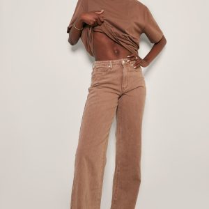Tall Brown Washed Mid Rise Straight Leg Jeans