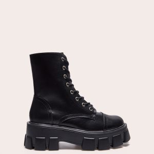 Black Lace Up Extreme Cleated Sole Hiker Boots