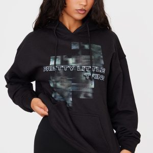 PRETTYLITTLETHING Black Blurred Print Hoodie