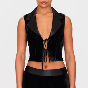 Black Velvet Tie Front Waistcoat