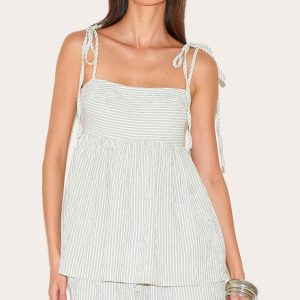 Sage Green Woven Textured Striped Floaty Top