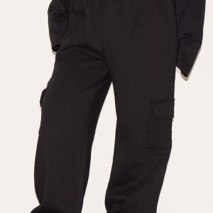 Plus Black Cargo Pocket Wide Leg Joggers