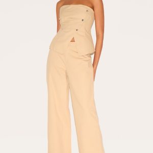 Stone Twill Popper Detail Wide Leg Trousers