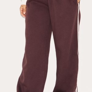 Petite Chocolate Wide Leg Stripe Detail Joggers