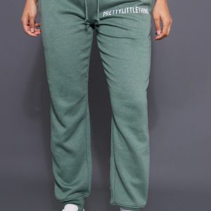 PRETTYLITTLETHING Sea Green Logo High Waisted Cuffed Jogger
