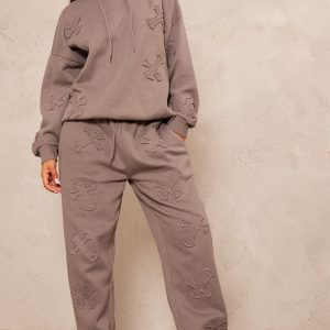 Petite Charcoal Cross Applique Embroidered Joggers