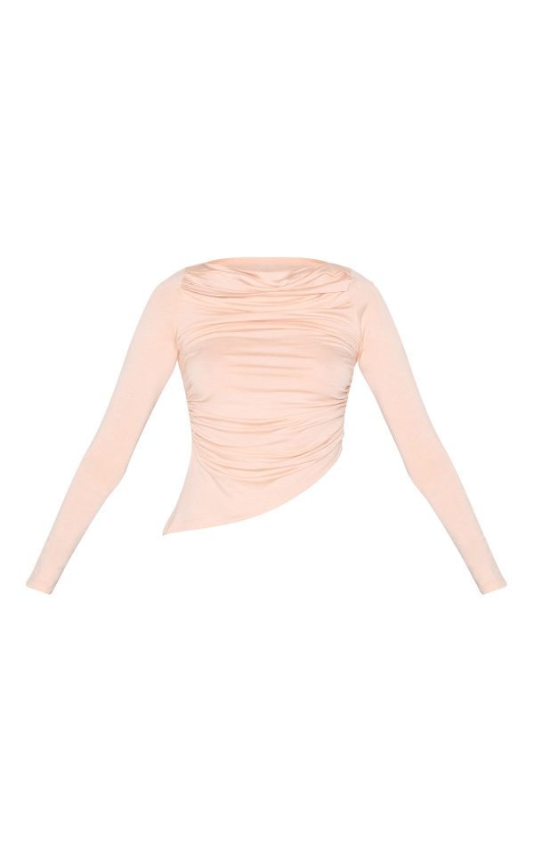 3720f61c064bc472e354514754a305b30548c1ff_CNM3776_5_cream_ruched_detail_asymmetric_hem_long_sleeve_top