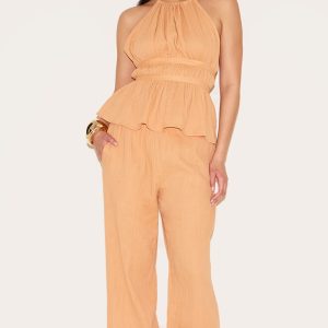 Apricot Cheesecloth Low Rise Wide Leg Trousers