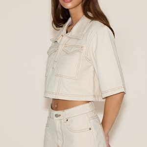 Ecru Contrast Stitch Denim Mini Skirt