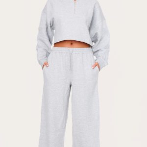 Tall Grey Marl Wide Leg Joggers