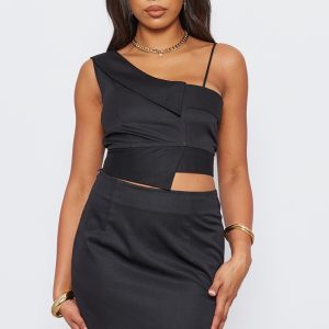 Tall Black One Strap Detail Crop Top