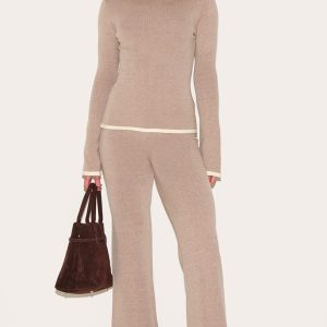 Tall Mocha Contrast Detail Wide Leg Trousers