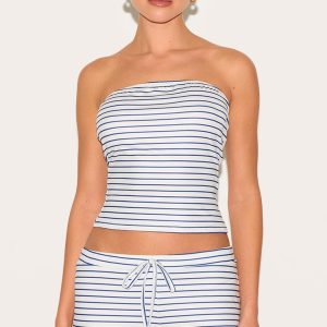 Blue Soft Touch Striped Long Bandeau Top