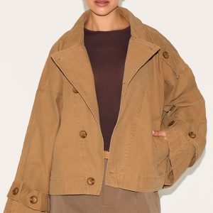 Taupe Wrap Over Detail Canvas Trench Coat
