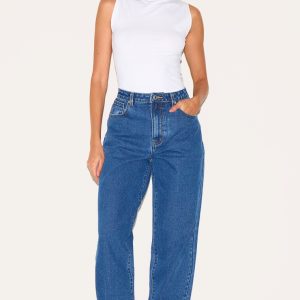 PRETTYLITTLETHING Dark Blue High Waist Boyfriend Jeans